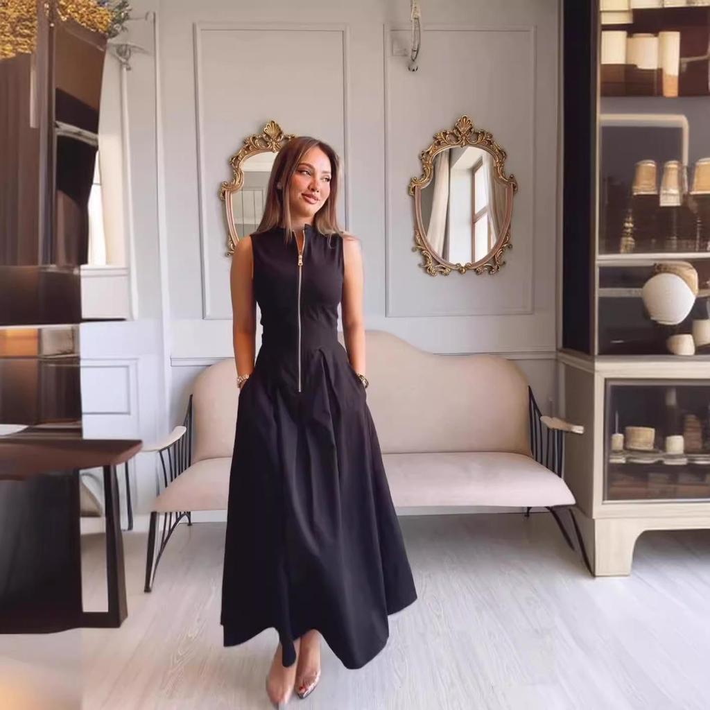 2024 Summer Slim Sleeveless Solid Color Large Swing Dress for Women
