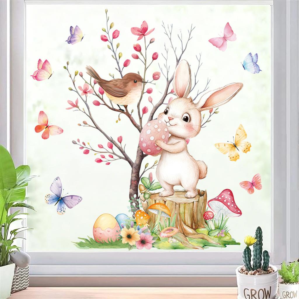 Easter Wall Decor, Window Stickers, Easter Bunny Butterfly Branch, Jesus Resurrection Glass Clings, Easter Home Decoration, Pascha Basque Festival
