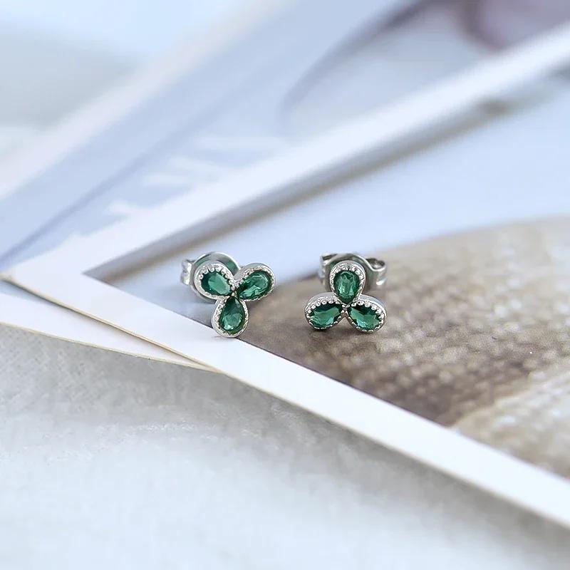 Turquoise 925 Silver Ear Needle Green Zircon vintage emerald Heart/Flower Pendant Hoop Earrings Fashion party Jewelry
