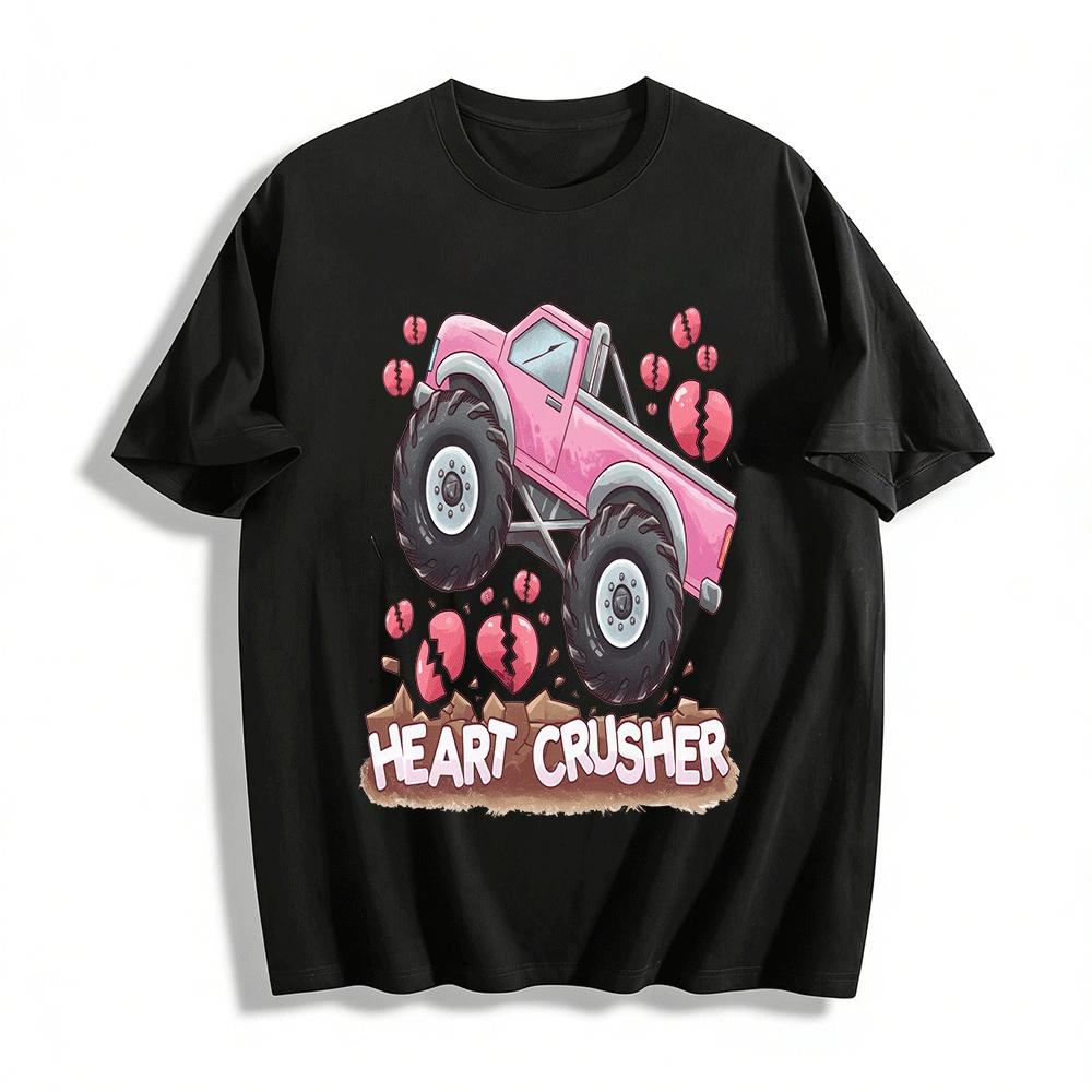 Heart Crusher Pink Monster Truck Broken Hearts Graphic Tee Pure cotton T-shirt XXS