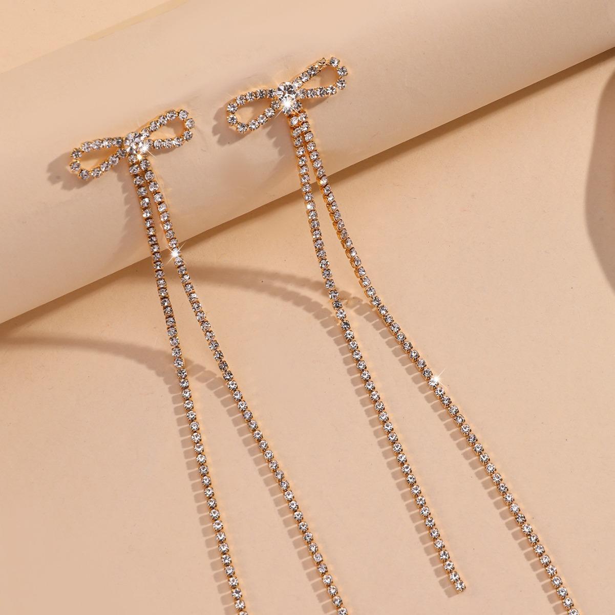 

Изящные длинные серьги-кисточки с бриллиантами, модные легкие роскошные серьги-бантики