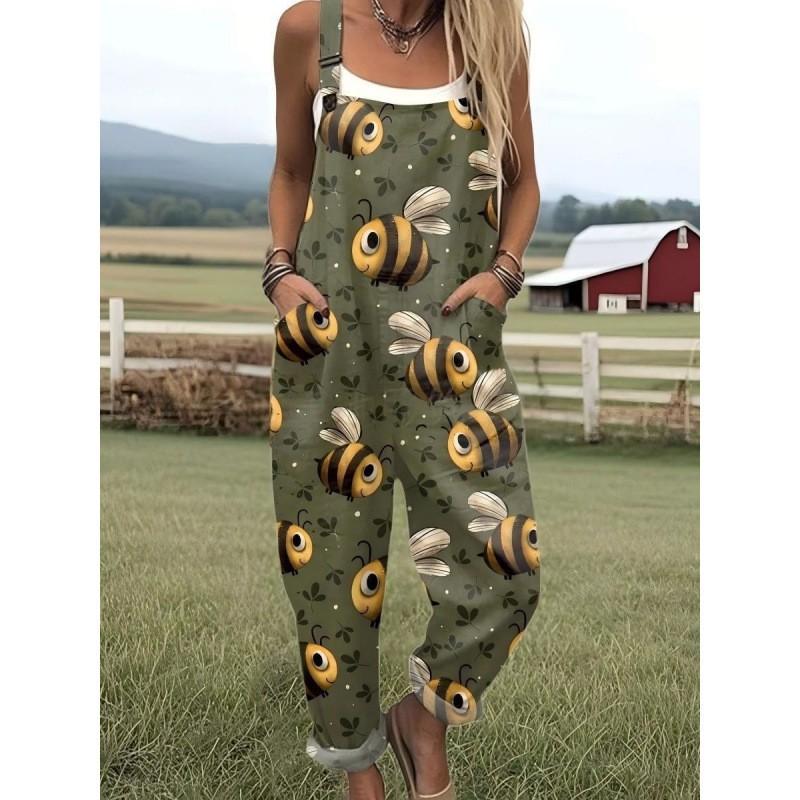 Womens Sleeveless Jumpsuit With Vintage Print Loose Fit Streetwear Style 2026