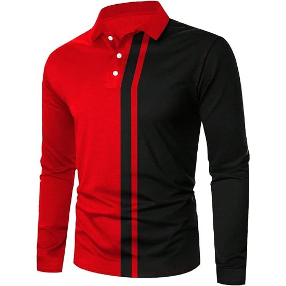 

Comfortable Polyester Fashionable Outdoor Men s Lapel Long-sleeved Polo Shirt Spring Summer Activity Wear Fiber Composition 3XL червоний