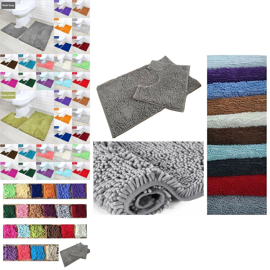Ultra Absorbent 2 Piece Bath Mat Set Non-slip Toilet Pedestal Soft Foam Shaggy Chenille Rug