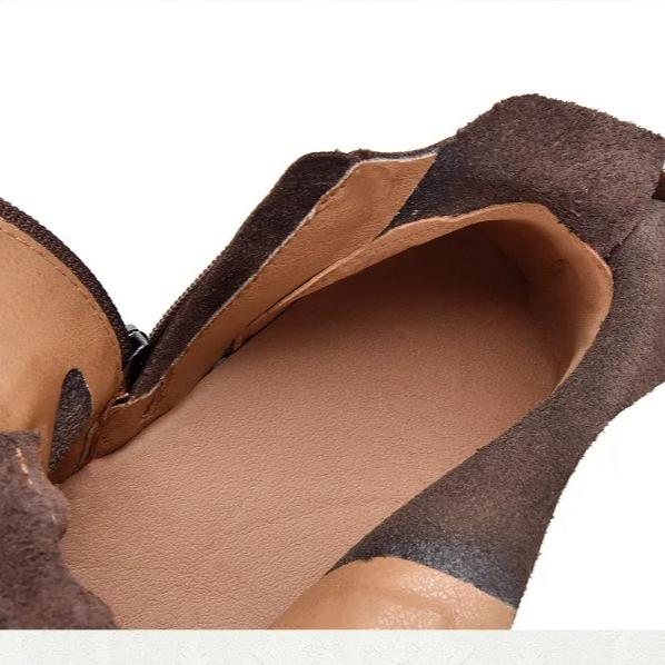 Johnature Genuine Leather Women's Shoes Soft Cowhide Round Toe Retro Soft Soled Flat Short Boots