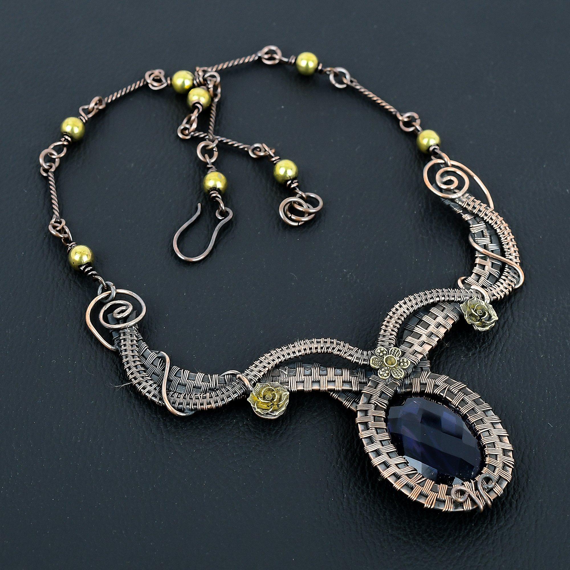 

Tanzanite Handmade Gemstone Necklace, 999 Copper Wire Wrapped Necklace Antique Jewelry, Adjustable Chain Necklace Engagement Gift