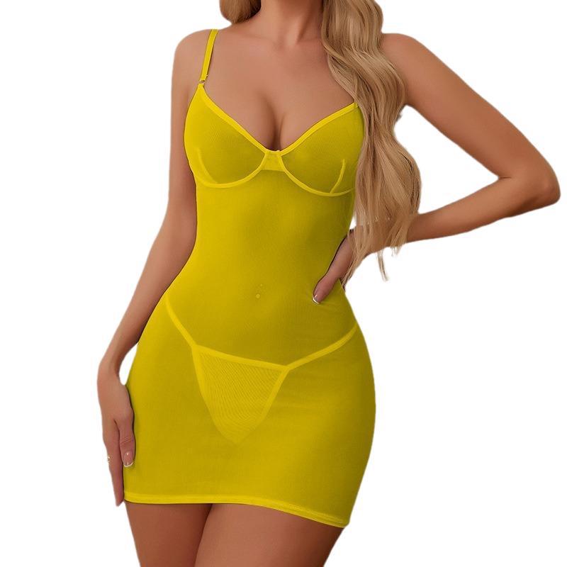 Sexy European & American Mesh See-Through Suspender Lingerie for Women: Hot-Selling Sleepwear Dress