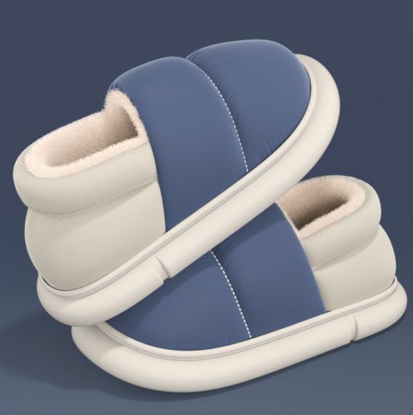 Winter cotton slippers home slippers women's breathable down cloth thickened shoes non-slip bag heel warm cotton shoes men's shoes