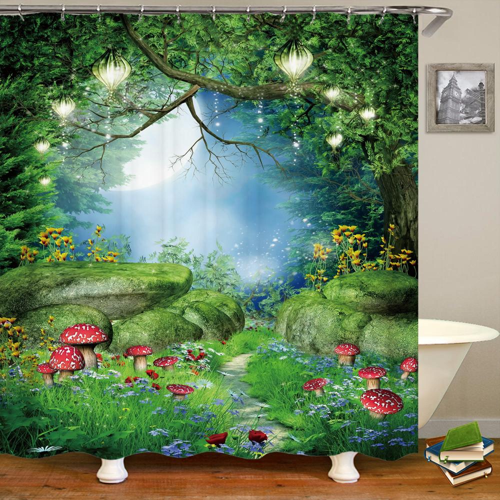 Fairy Dream Forest Shower Curtain Waterproof Bathroom Curtain Polyester Cartoon Fantasy Bath Curtain Home Decoration With Hooks