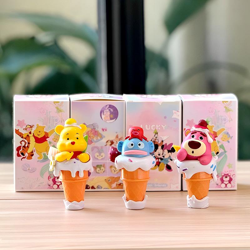 Big Star Ice Cream Cones 6-Piece Set: Trendy Anime Figures - Winnie, Strawberry Bear, Stitch, and Three-Eyed Monster