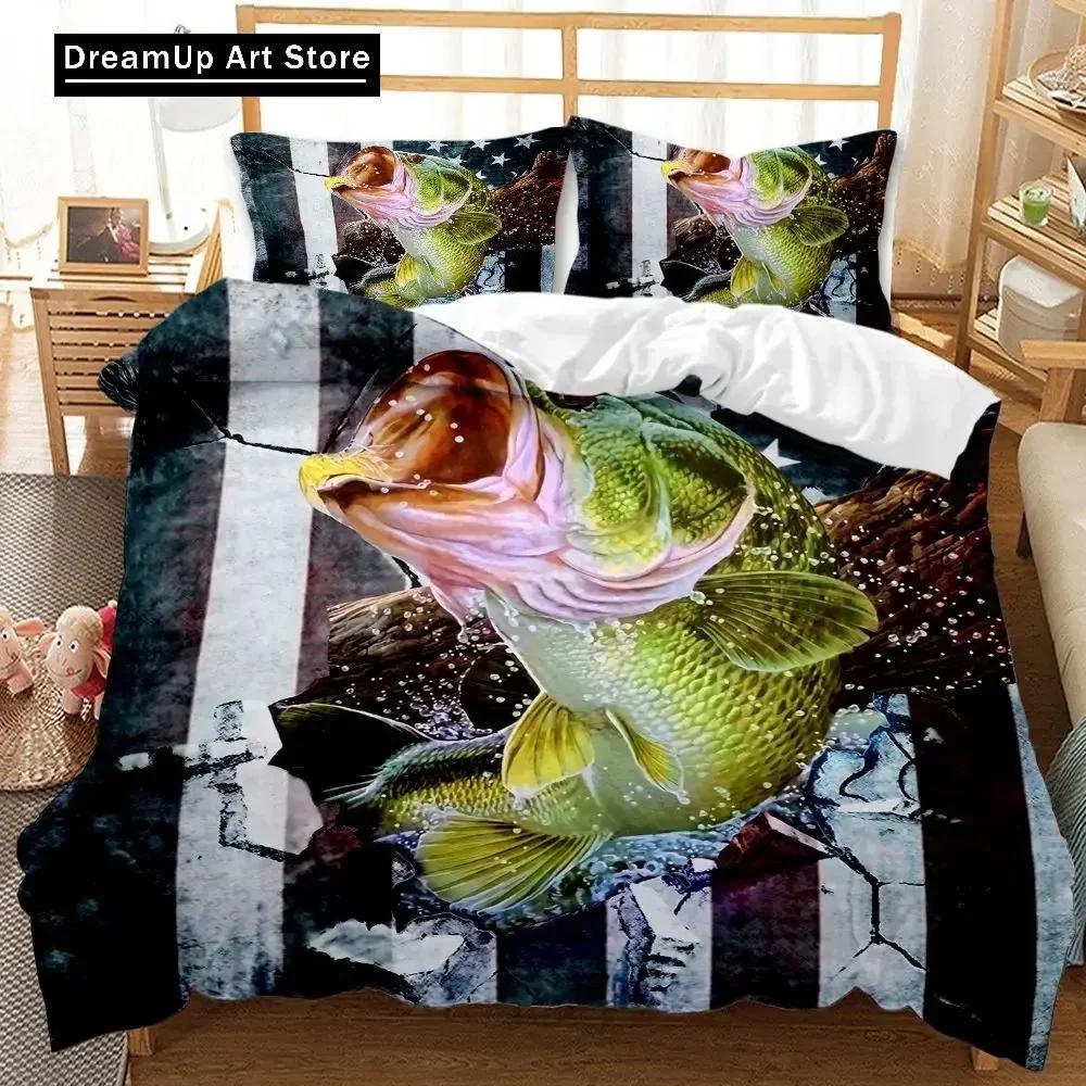 3D Print Fashion Big Pike Fishing Hunting Bedding Set Boys Girls Twin Queen Full Size Duvet Cover Pillowcase Bed Adult Bedroom