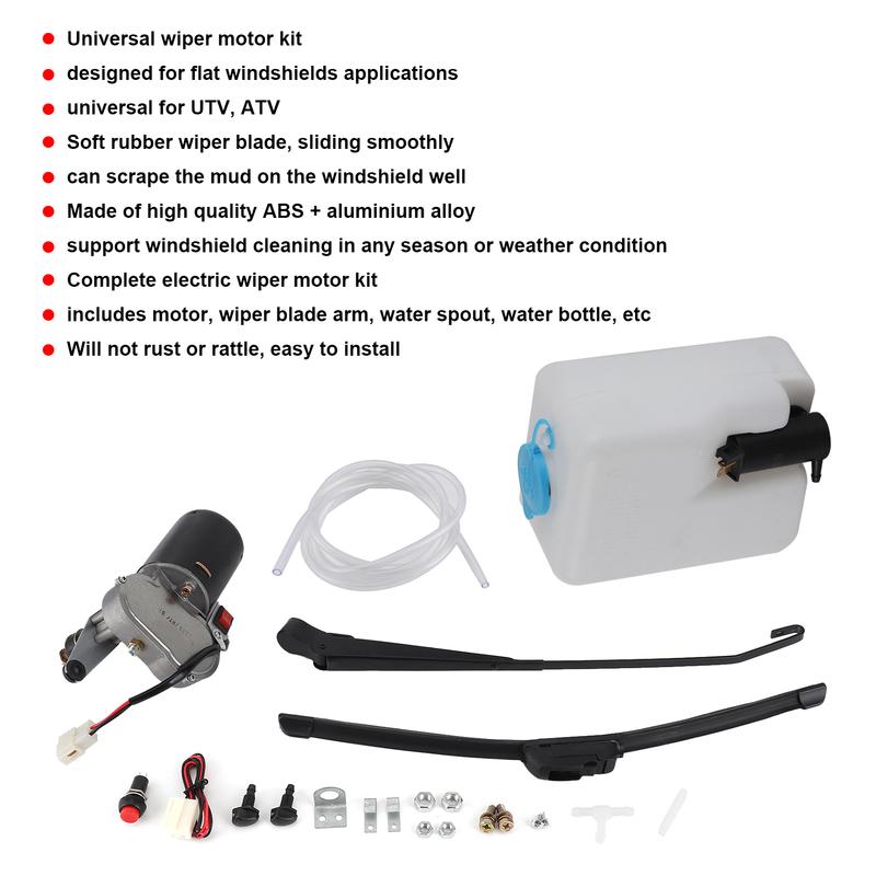 Elektrischer Scheibenwischer-Baugruppensatz Motor Wischerblatt Arm Spritzdüse Behälter Schlauch für UTV Scheibenwischer-Set Elektrisches Wischer-Kit