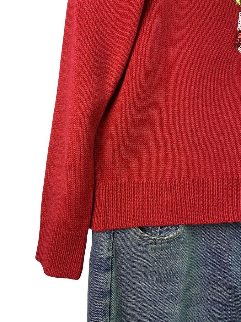 Women's Christmas Bow Sequin Sweater - Autumn/Winter, Long Sleeve, Round Neck