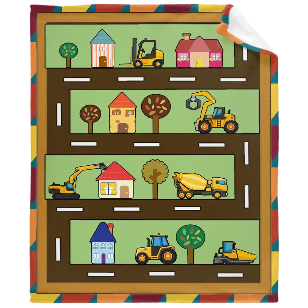 Cartoon Truck Letters Digital-printed Polyester Bedroom Velvet Flannel Soft Sofa Cover Blanket Fleece Soft Sofa Cover Blankets
