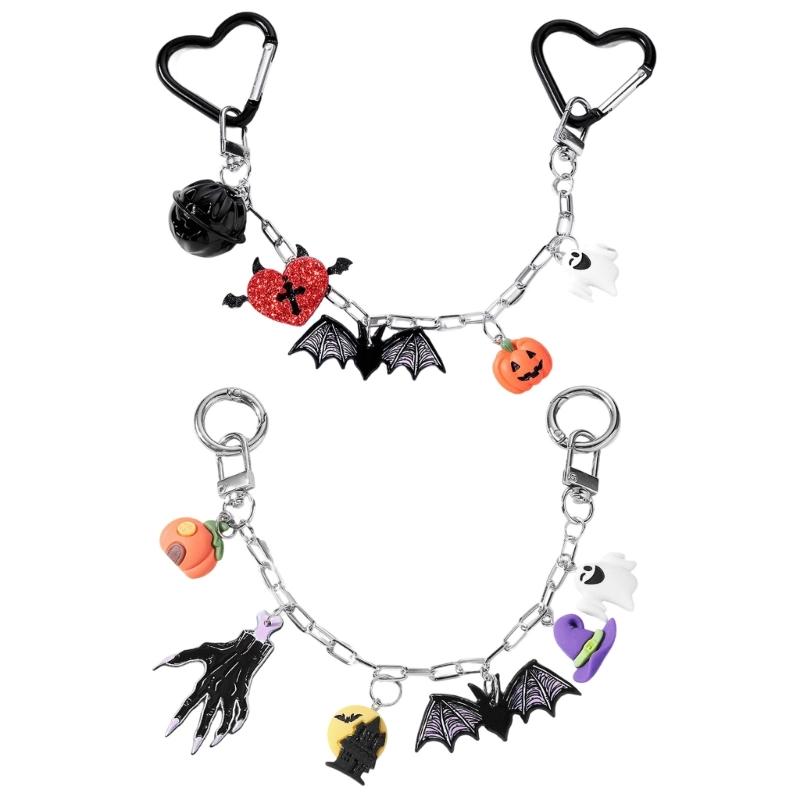 Aesthetic Keychain Charms,Bag Charm Pendant Car Keychains Pumpkin Ghosty Skull Keychain Hanging Ornament for Womens