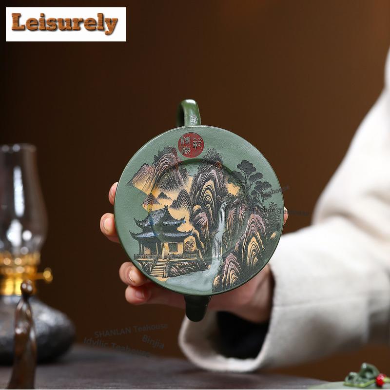 230ml Antike Yixing Lila Ton Teekannen Handgefertigter Landschaftstopf Rohmaterial Grüner Schlamm Teeeinweichkessel Zisha Teekanne Teegeschirr
