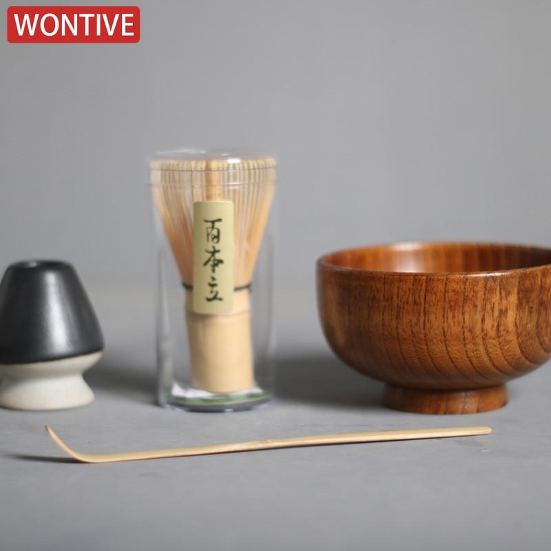 4/7 SZTUK Japoński Zestaw do Herbaty Matcha Zawiera Miseczkę Matcha drewnianą i bambusową Mioteczkę Stojak na Mioteczkę do Matcha Uchwyt Chasen Zestaw Łyżeczek do Herbaty
