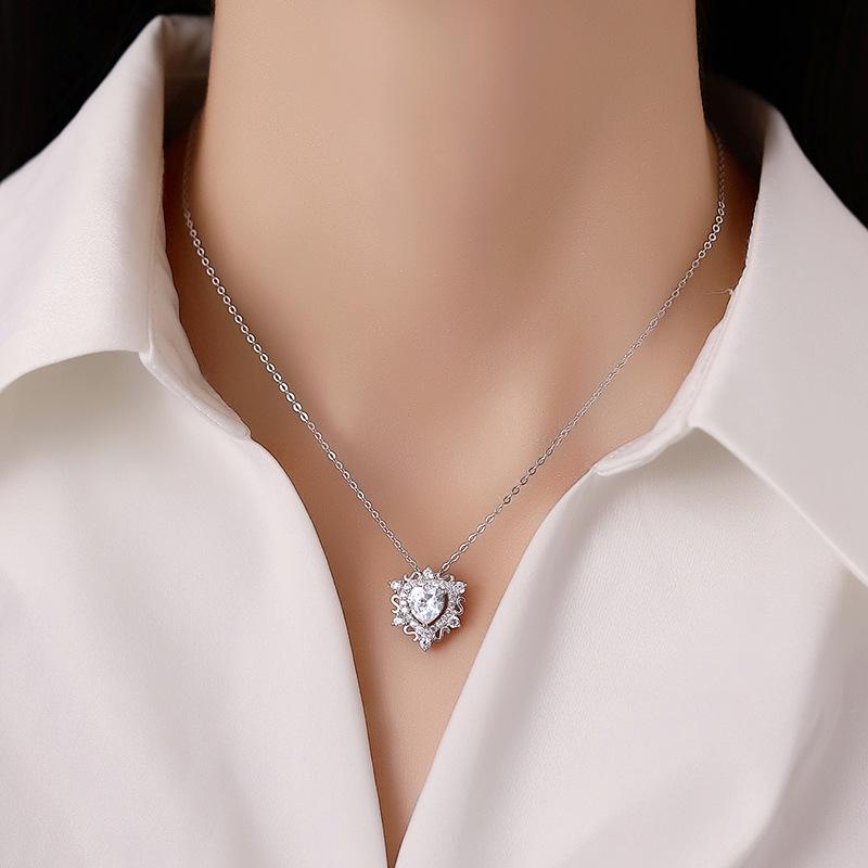 925 Silver Heartbeat Necklace with Heart Diamond Pendant - Women's Light Luxury Clavicle Chain Jewelry