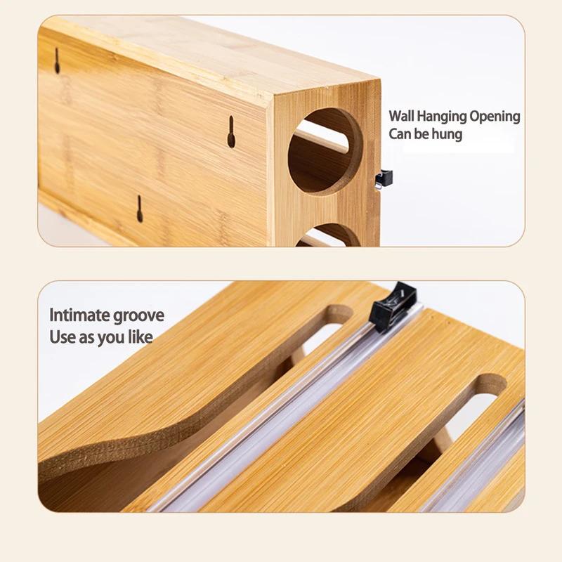 A wooden kitchen cling film dispenser, kitchen drawer aluminum foil and wax paper dispenser