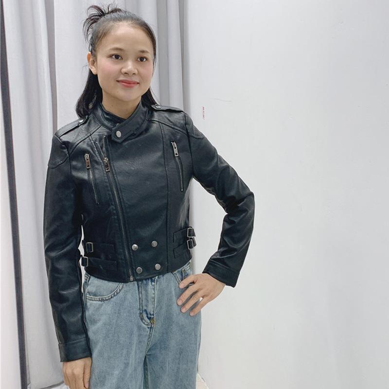 Leather Jacket for Women, Short, Stylish, Waist-cinching U Jacket, Slim and Slim, Spring and Autumn Korean Version, Black Slim-fitting Leather Jacket