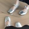 Inner height increase 5cm silver sequins light mouth ballet single shoes women 2025 gentle and versatile skirt Mary Jane shoes women