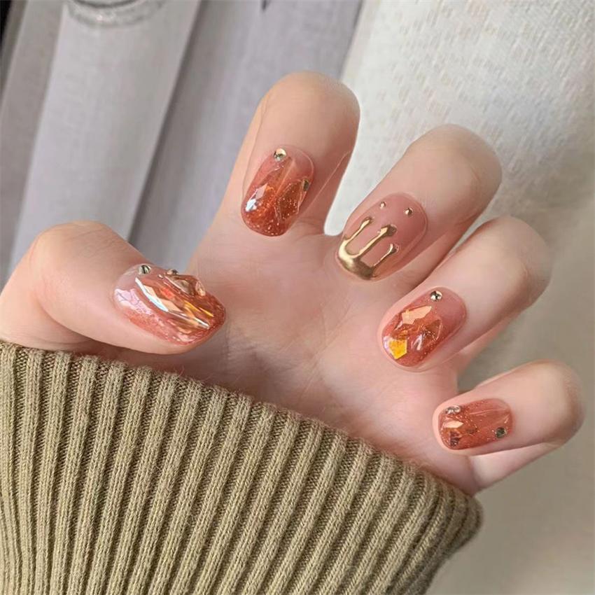 24Pcs Goose Yellow Cream Flower French Acrylic Press On Nails Full Coverage Removable False Nail Art Tips