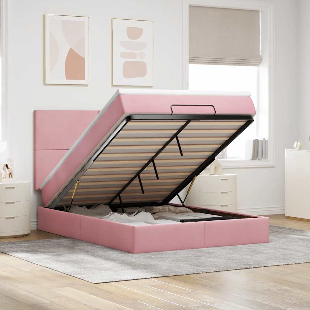 Ottoman Bed with Mattress & LEDs Pink 140x200 Cm Velvet