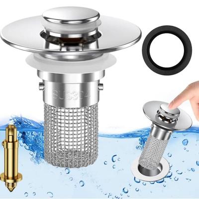 Stainless Steel Bathroom Sink Drain Strainer Removable Basket Odor Proof Drain Stopper Universal Fit Bouncing Core Sink Strainer