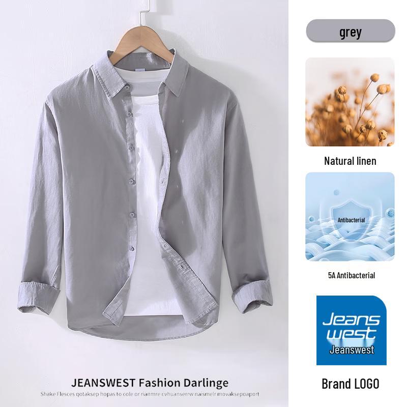 Jeanswest Men s Cotton-Linen Blend Long-Sleeve Casual Shirt 3XL серый