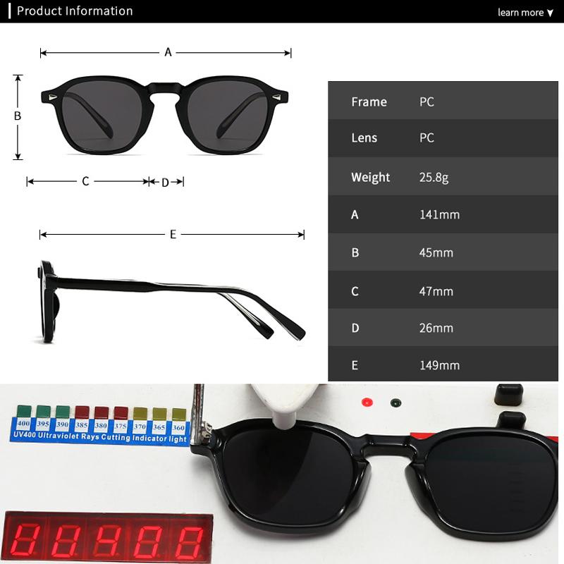  Ins Popular Fashion Square Sunglasses Women Retro Rivets Black Tea Shades UV400 Men Sun Glasses
