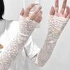 Spring Summer Sun Protection Lace Arm Sleeves UV Blocking Sheer Gloves for Women Girls Ice Silk Breathable Cool Touch