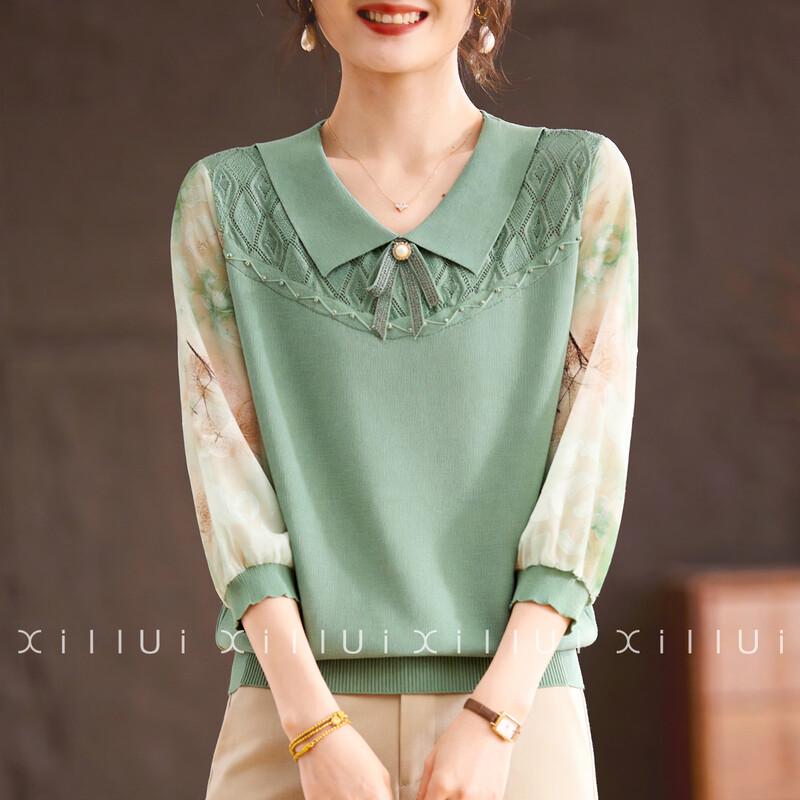 Women s Hollow Knit Gauze Sleeve Blouse XL