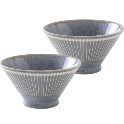 Minoru Pottery Mino Ware Albee 125 Rice Bowl, Gray, Set of 2