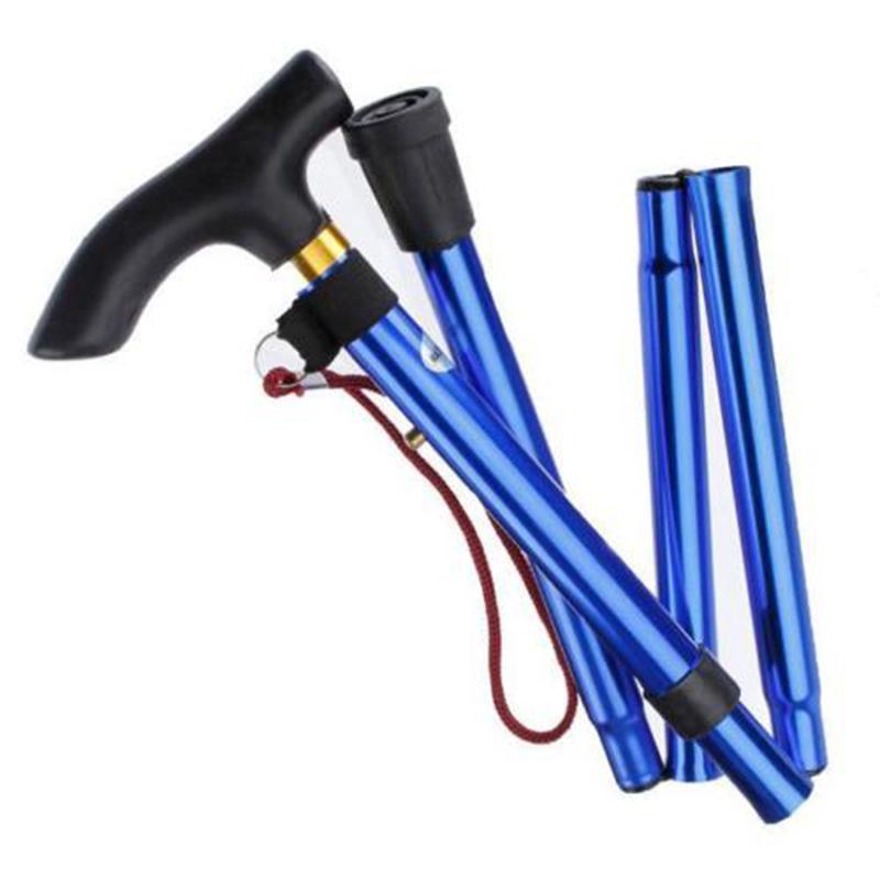 T-handle Portable Easy Folding Walking Stick Adjustable Size Aluminum Alloy Trekking Stick Mountaineering Telescopic Cane Non Slip