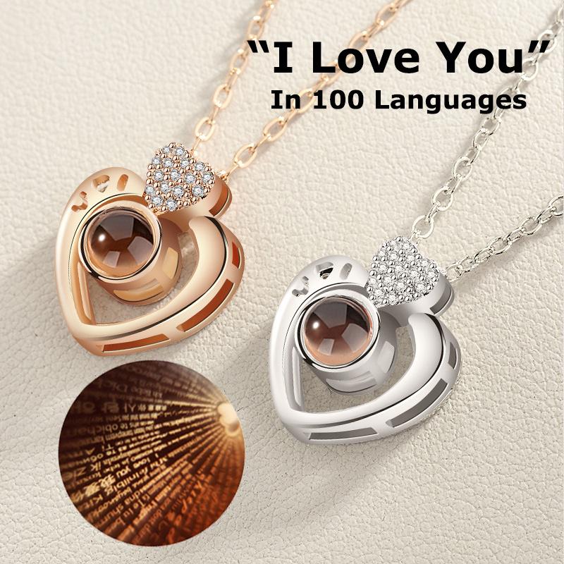 Necklace Pendant Projection Letter Necklace100 Languages "I Love You" Necklace Jewelry For Lover/Girlfriend Cute Accessories 1PC