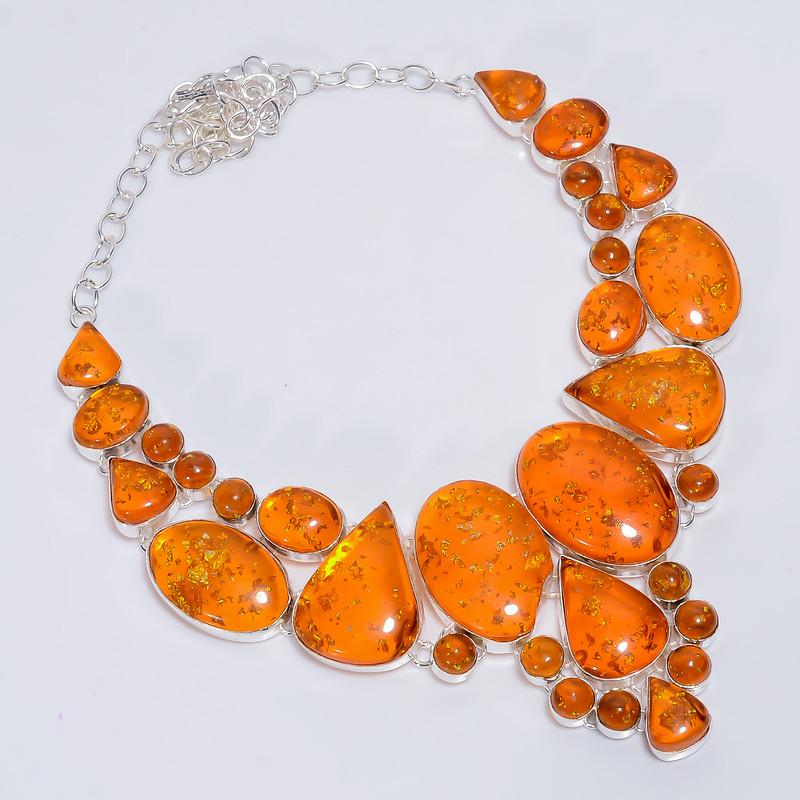 

Mind Blowing Top Grade Qualite 100% Natural Baltic Amber Oval Shape Ethnic Style Handmade Jewelry 925 Steling Silver Necklace 19 WSJ-5112 срібний