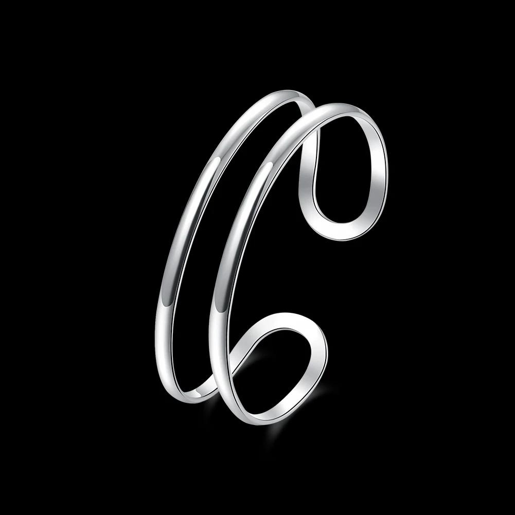 925 Sterling Silver Fine Double Line Bangle For Man Women Adjustable Bracelets Fashion Jewelry