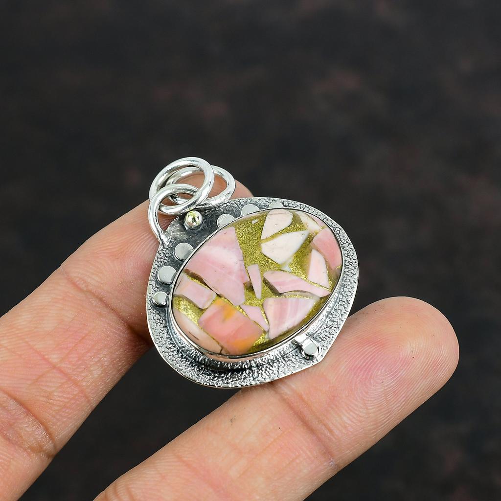 Copper Pink Opal Pendant Natural Gemstone Jewelry 925 Sterling Silver Pendant Handmade Pendant Latest Design Pendant Silver Jewelry For Gift