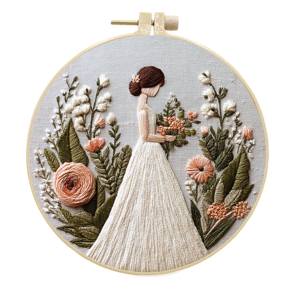 1set Wedding Girl Series Hand Embroidery Material Kit, Cross Stitch Beginner Easy Tutorial and Tools, Handmade Fabric Material Kit