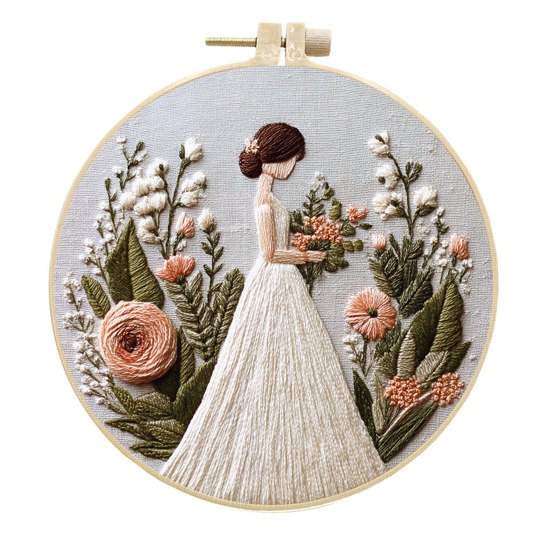 

1 набор Серия Свадебная девушка Материал для ручной вышивки, Набор для начинающих вышивать крестиком, Легкий учебник и инструменты, Набор материалов для рукоделия из ткани 20cm