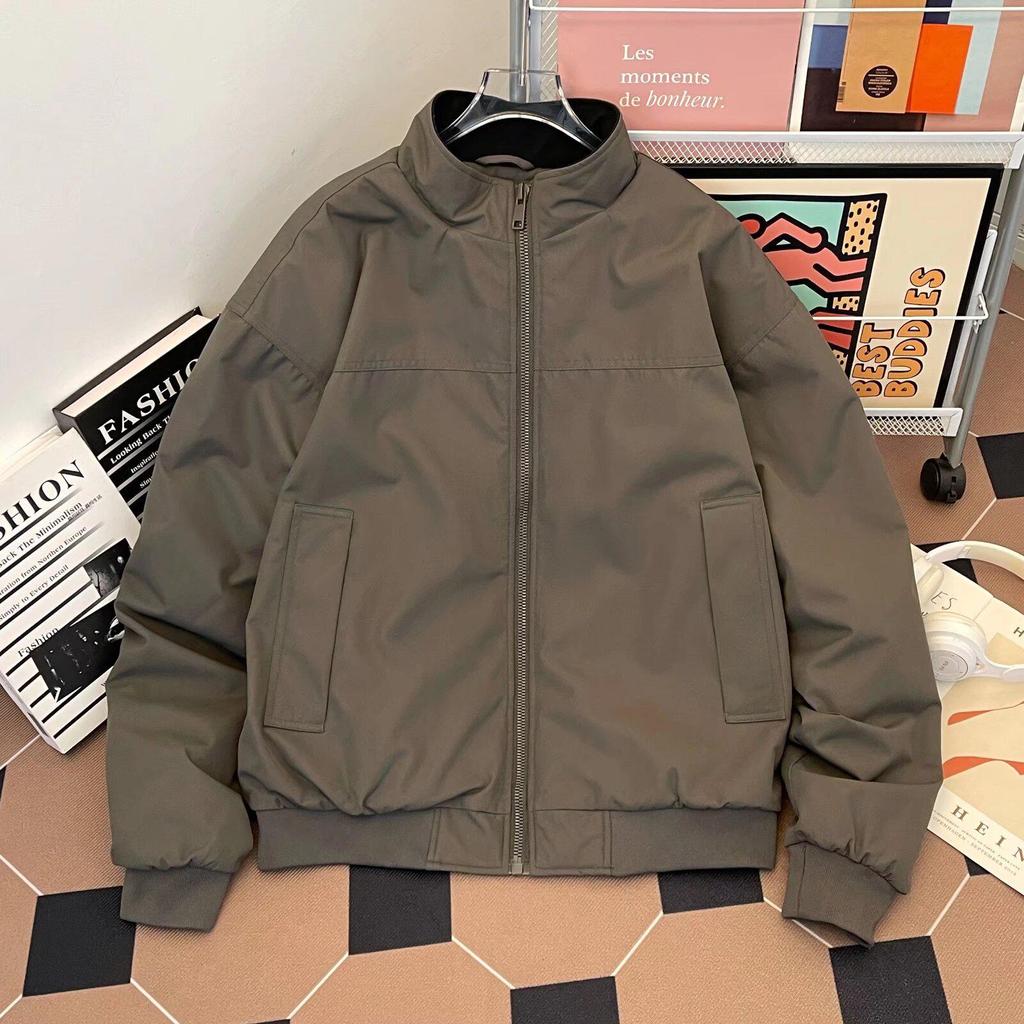 Unisex Korean Style Velvet-Thickened Pilot Jacket with Baseball Collar
