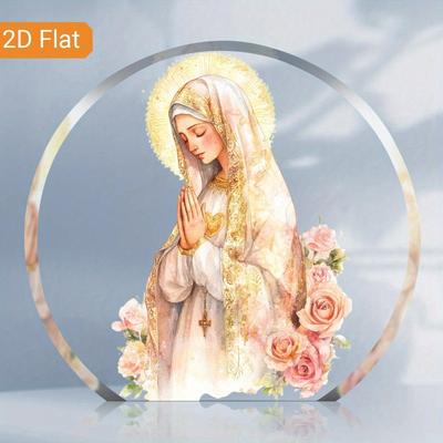 2D Flat Virgin Mary Religious Decorative Plaque, Golden Roses Design, Suitable for Wall Decoration, Porch, Room, Villa, Accents Home, Hallway, or Work