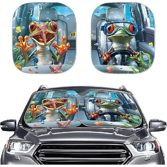 KEIAHUAN Customized Auto Front Window Visor Sun Shade Universal Windshield Sunshade for Car Truck SUV 2-Piece