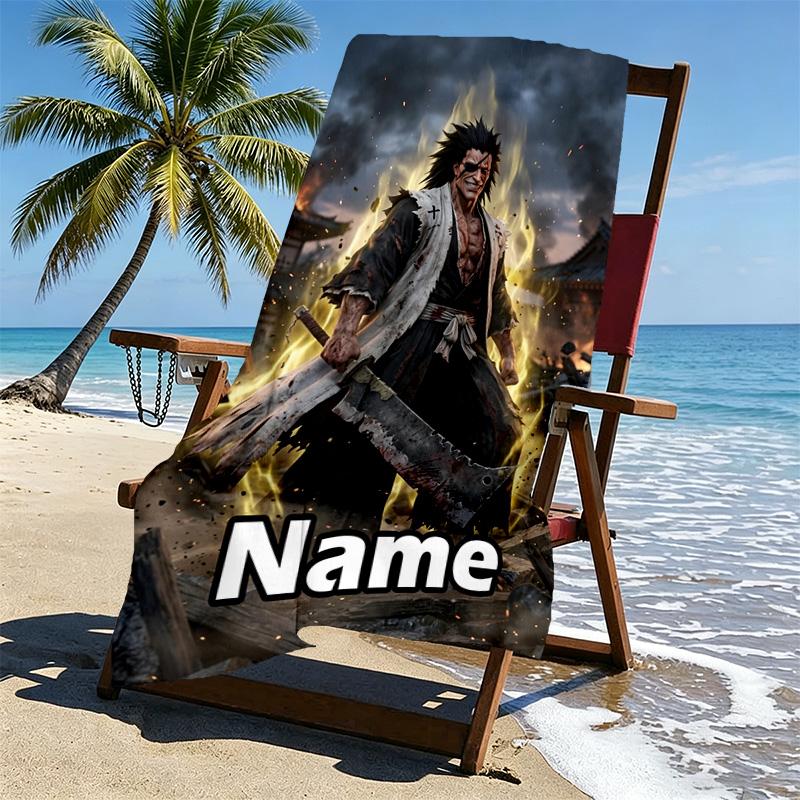 Custom Name Personalized BLEACH Print Beach Towel, for Trip Camping Beach Party Home Decor, Birthday Gift for Family & Friends