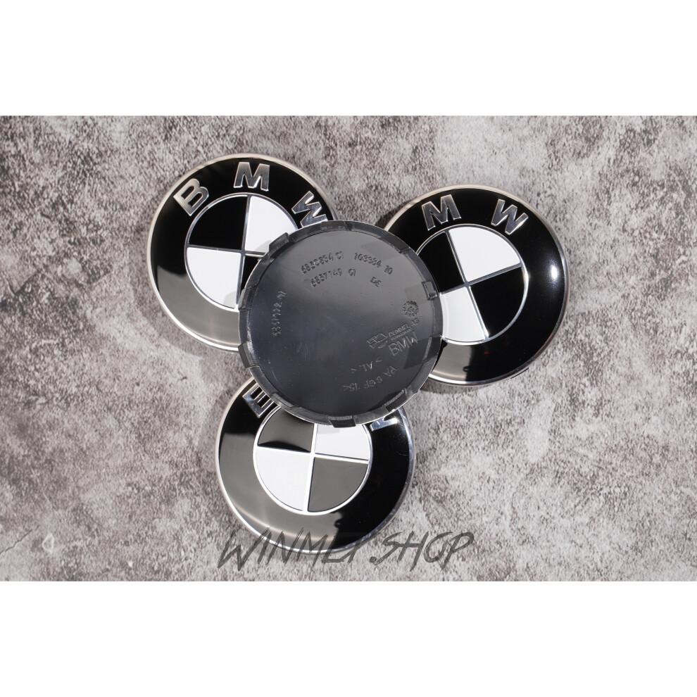 Set of 4 BMW Black and white alloy wheel centre caps 56mm