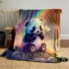 Cute Panda with Rainbow and Butterfly Patterned Blanket, Flannel, Suitable for All Seasons, Home Decor, Warm and Cozy