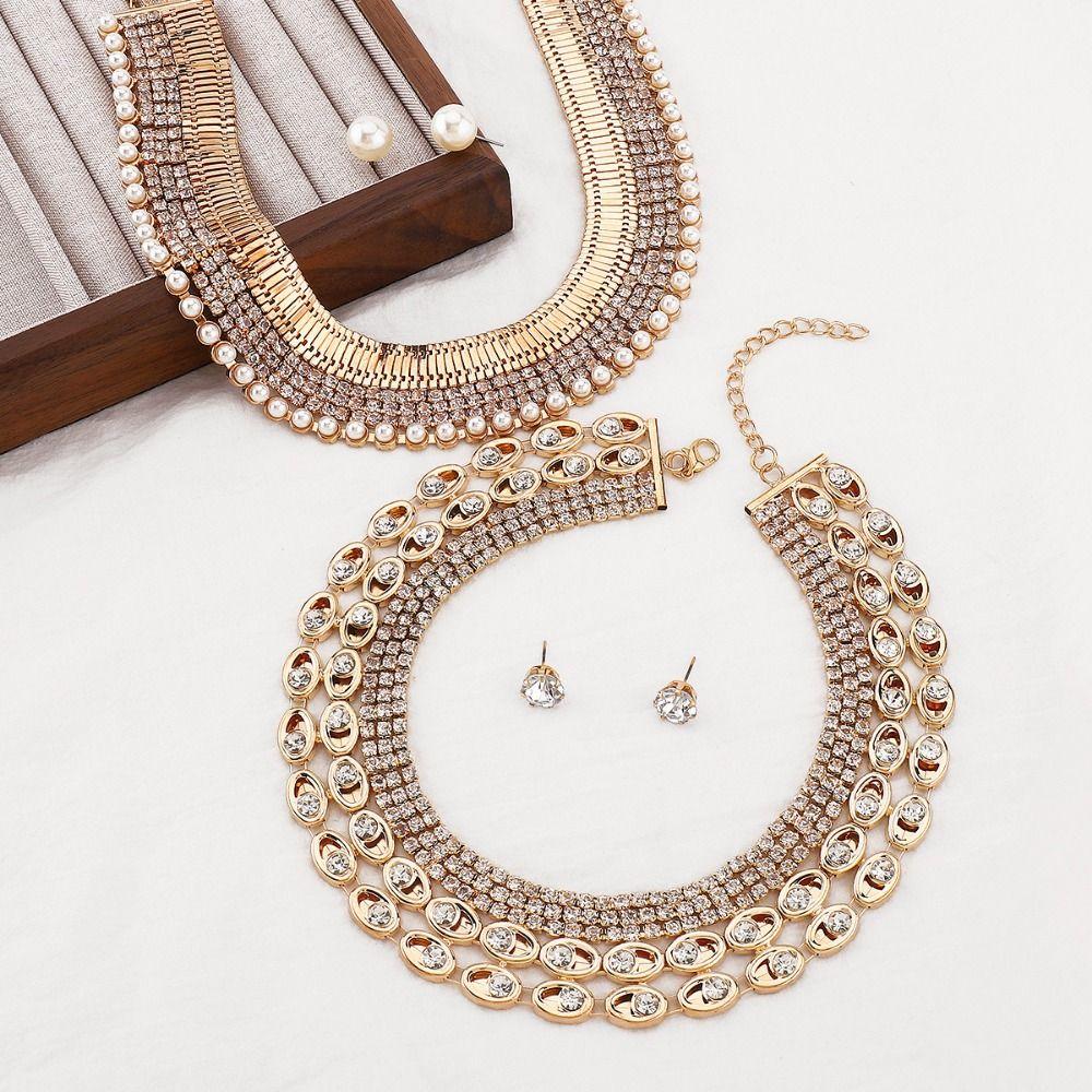 Imitationsperlen-Halskette Ohrring-Set Exquisite Schlüsselbeinkette Mehrlagiges Schmuckset Bankett