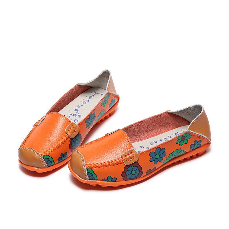 Women's lightweight new printed leather handmade women's shoes Leather breathable sandals Women's flat leather shoes size 44