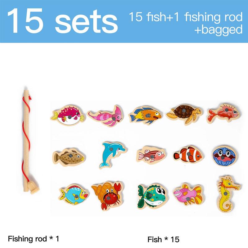 Wooden Magnetic Fishing Toy Set For Kids Montessori Educational Toy Marine Animal Game Toddler Learning Hand-Eye Coordination