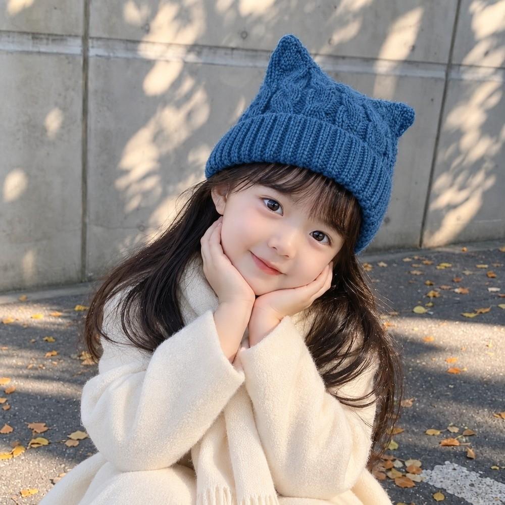 Cute Ears Kids Cat Ears Hats Solid Coloe Knitted Beanie Hat Comfortable Knitted Hats Kids